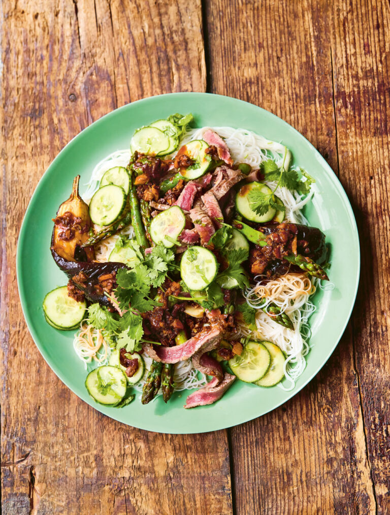 Jamie Oliver steak and sticky aubergine salad