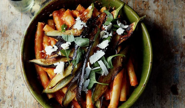 Zitoni alla Norma (Pasta with Aubergines and Tomatoes) from Francesco Mazzei's Mezzogiorno